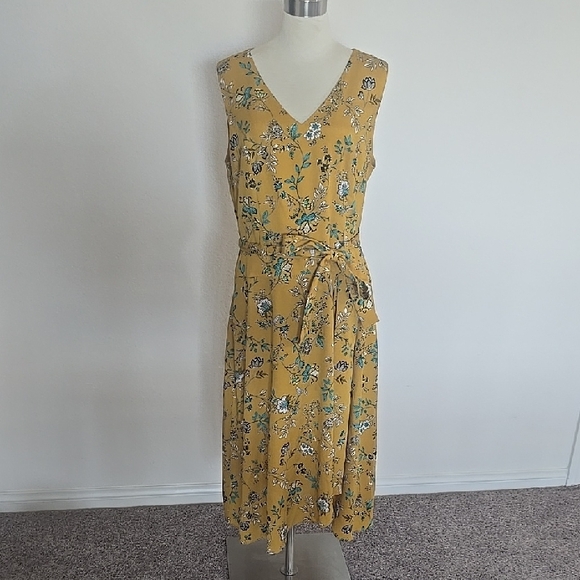 Calvin Klein Mustard Floral Midi Dress - Picture 1 of 9